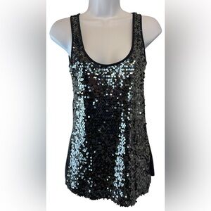 Express Black & Gray Sequined Tank Top Party Top Women’s XS Vegas Club Concert